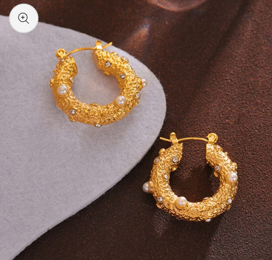 Textured Pearl Hoops