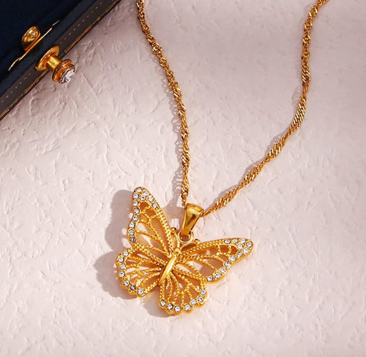 RHINSTONE BUTTERFLY PENDENT